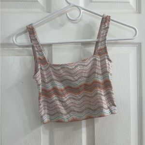 SO Cream and Brown Ribbed Sleeveless Crop Top